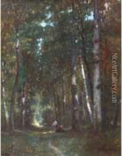 Couple De Forestiers Dans Un Sous Bois Oil Painting - Felix Saturnin Brissot de Warville