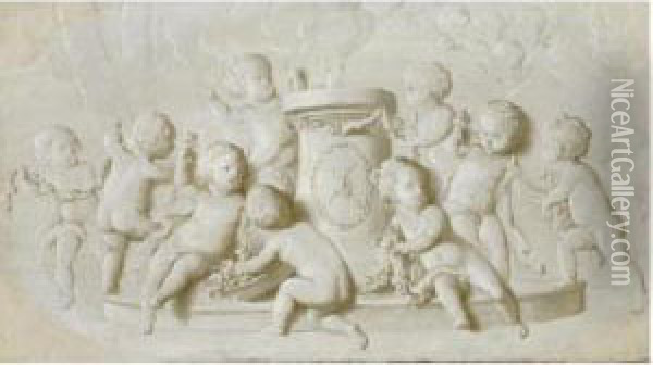 An Allegory Of Love: Putti Decorating An Altar To Love Oil Painting - Abraham van, I Strij