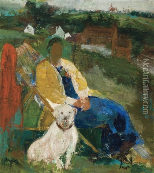 Femme Et Chien (1913) Oil Painting -  Ramah (Henri Francois Raemaeker)