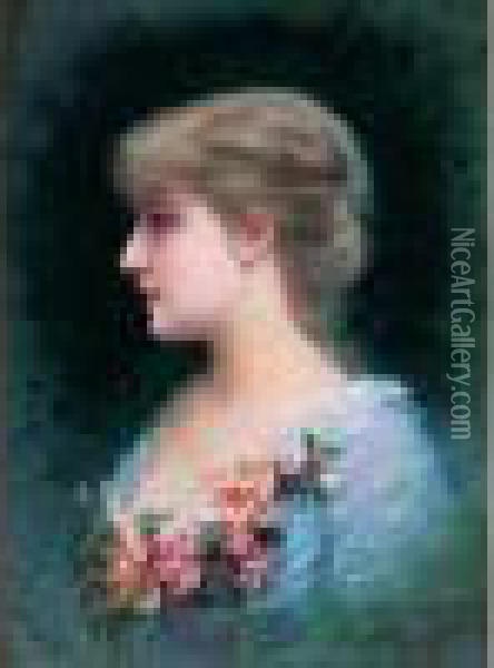 Portrait De Jeune Fille Aux Roses (1882) Oil Painting - Eisman Semenowsky
