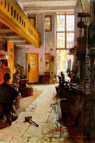 The Blacksmith's Shop Oil Painting - Carl Moll