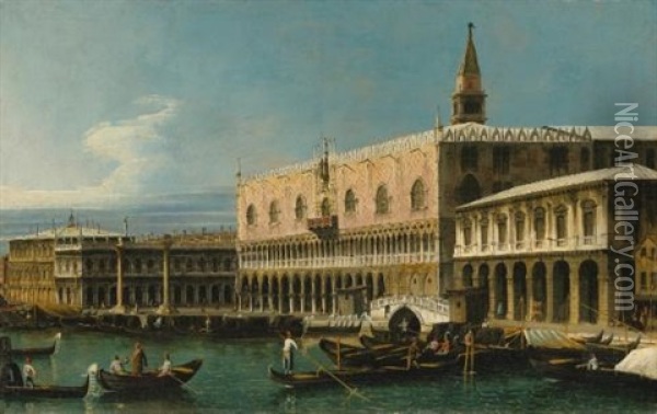 Venice, A View Of The Molo, Looking West, With The Palazzo Ducale And South Side Of The Piazzetta Oil Painting - Bernardo Bellotto
