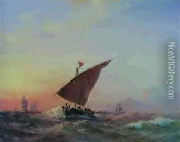 Marine Med Sejlskibe Udfor Klipperig Kyst, Middelhavet Oil Painting - Vilhelm Melbye