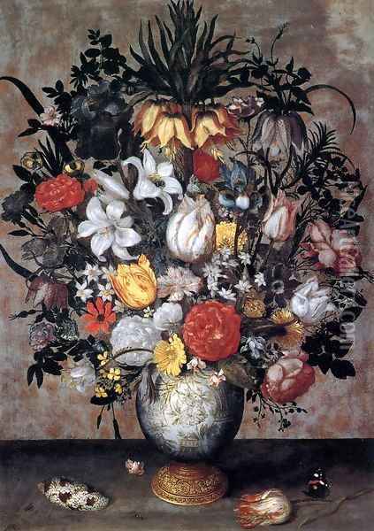 Flowers in a Chinese Vase Oil Painting - Ambrosius the Elder Bosschaert
