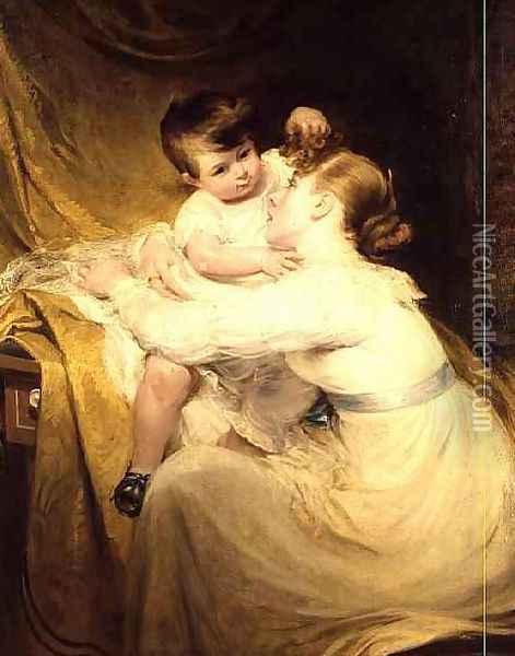 Portrait of Mrs De Wint and her Daughter Helen Oil Painting - William Hilton