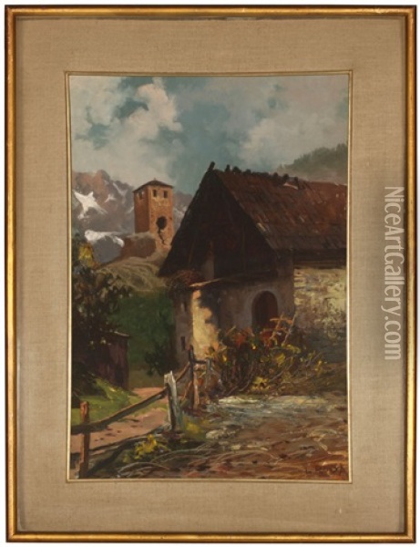 La Vecchia Di Bardonecchia, Village Scene In The Province Of Turin, Italy Oil Painting - Leonardo Roda