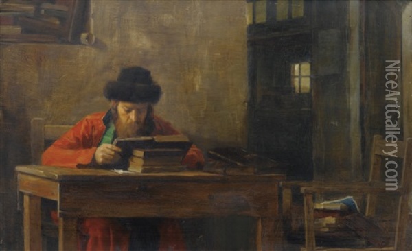 Reading Rabbi Oil Painting - Theodore Jacques Ralli