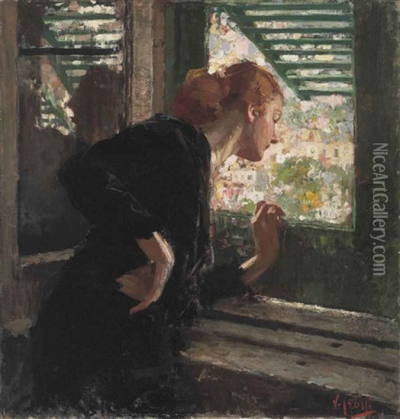 Lady At A Window Oil Painting - Vincenzo Irolli