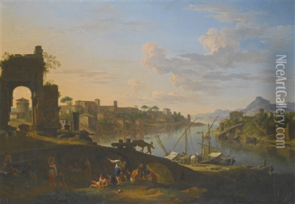 Capriccio Of The River Tiber In Rome Oil Painting - Jacob De Heusch