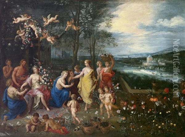 Allegorie Des Fruhlings; Allegorie Des Sommers; Allegorie Des Herbstes; Allegorie Des Winters (4 Works) Oil Painting - Jan Brueghel the Elder