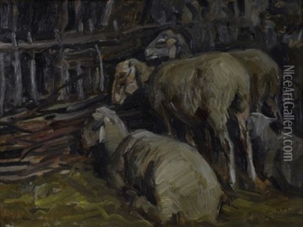 Gregge Nell'ovile Oil Painting - Ruggero Panerai