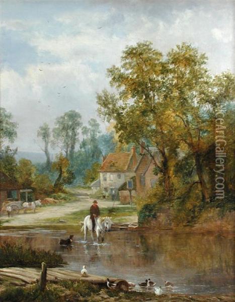 Crossing The Ford Oil Painting - Sidney Clark