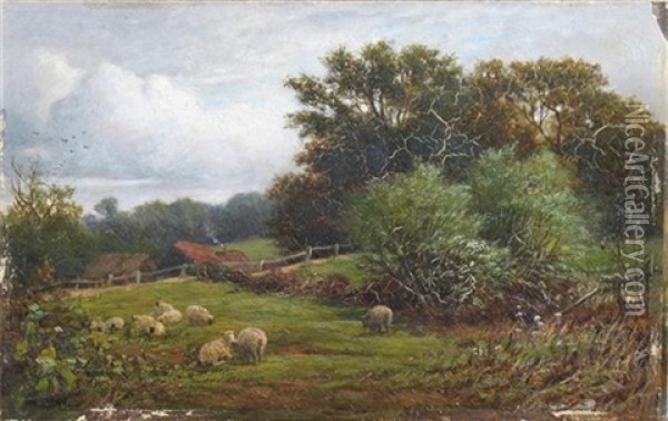 Sheep In A Field (+ Children By A Stream; Pair) Oil Painting - William Samuel Jay