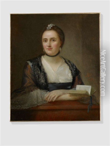 Portrait Of A Lady Holding A Book Oil Painting - Nathaniel Hone the Elder