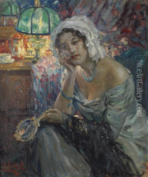 Femme Au Miroir Oil Painting - Ulisse Caputo