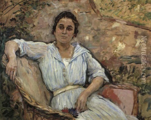 Sitzende Junge Frau Im Garten- Ilse Joseph Oil Painting - Max Slevogt