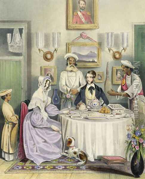 The Breakfast, plate 3 from Anglo Indians, engraved by J. Bouvier, 1842 Oil Painting - Tayler, William