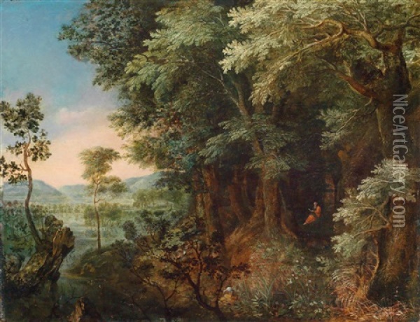 Waldlandschaft Mit Lesendem Einsiedler Oil Painting - Gillis Van Coninxloo III