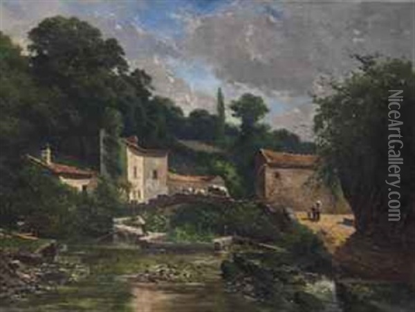 A Tranquil Village Oil Painting - Charles Theodore Sauvageot