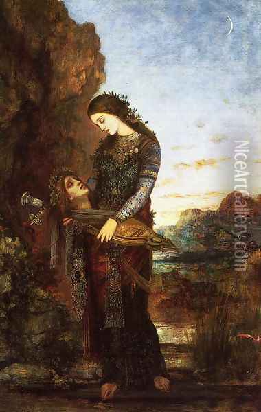 Young Thracian Woman Carrying the Head of Orpheus Oil Painting - Gustave Moreau