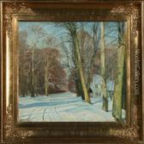 A Winterday In Dyrehaven Oil Painting - Emil Winnerwald