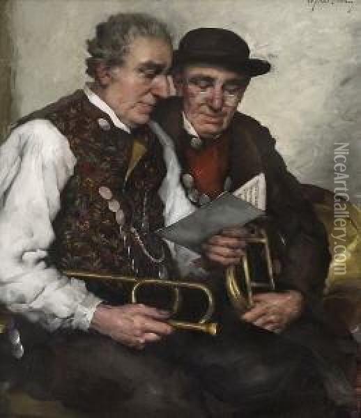 Zwei Dorfmusikanten Aus Dem
 Dachauer Land. Oil Painting - Robert Frank-Krauss