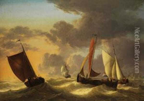 Segelschiffe Auf Bewegter See Oil Painting - Jan van Os