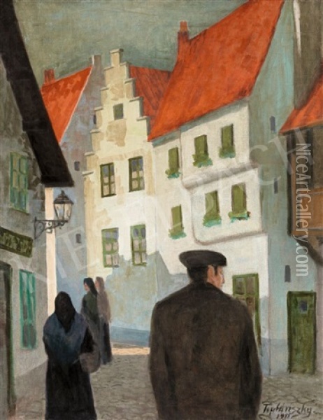 German Town (afternoon Walk) Oil Painting - Sandor Teplanszky