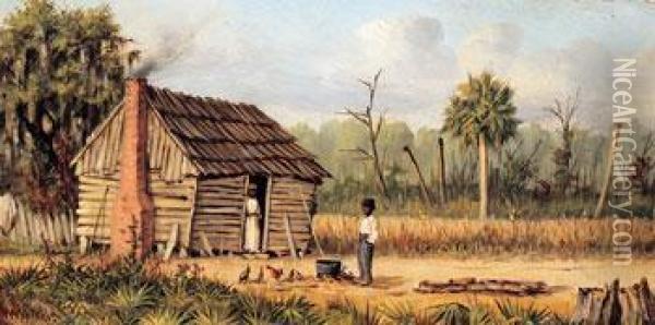 Cabin And Sharecroppers Oil Painting - William Aiken Walker
