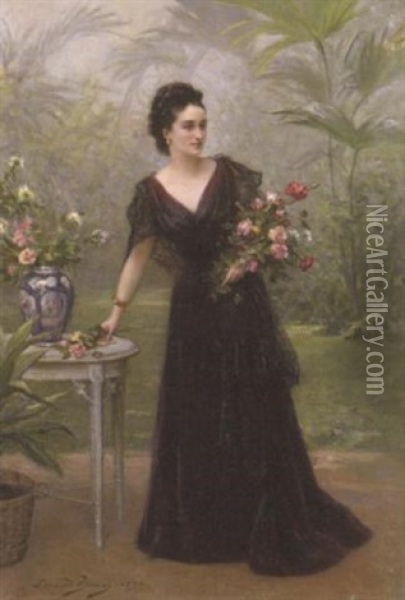 Jeune Femme Au Bouquet De Roses Oil Painting - Edouard Bisson
