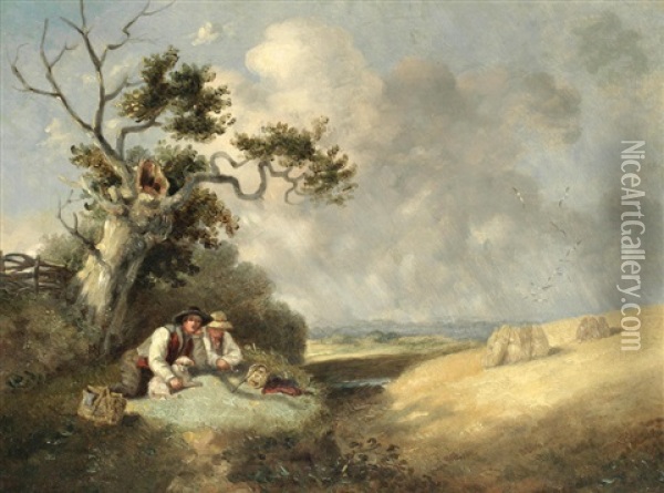 A Rest, Travellers On The Road; A Pair Oil Painting - Thomas Smythe