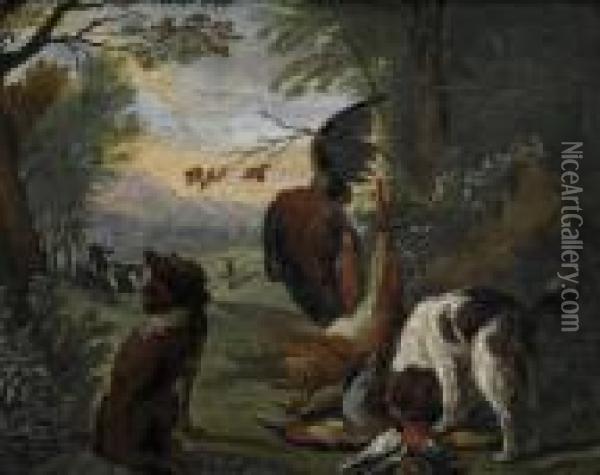 Hunting Scene By The Edge Of The Forest Oil Painting - Adriaen de Gryef