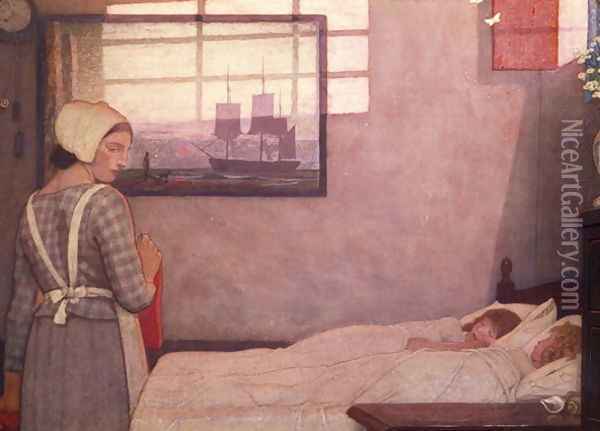 Sleeping Children with their Nurse Oil Painting - Frederick Cayley Robinson