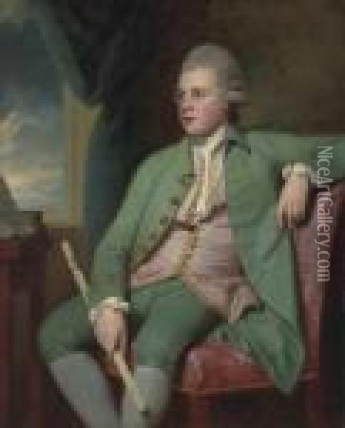 Portrait Of Francis Lind, Three-quarter-length, In A Green Coat Andbreeches Oil Painting - George Romney