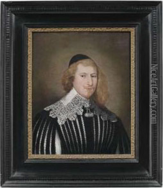 Portrait Of A Gentleman In A Black Dress. Oil Painting - Jan Anthonisz Van Ravesteyn