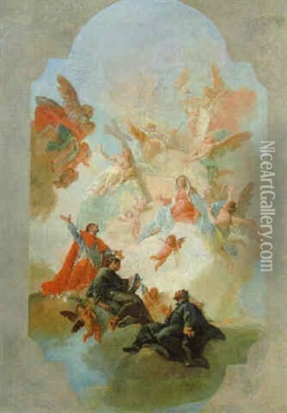 La Santa Trinita Con I Santi Carlo Borromeo, Francesco E Ignazio Di Loyola Oil Painting - Fabio Canal