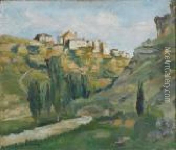 A Hill Town Oil Painting - Albert Lebourg