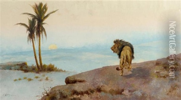 Lowe In Der Wuste Oil Painting - Erminio Cremp