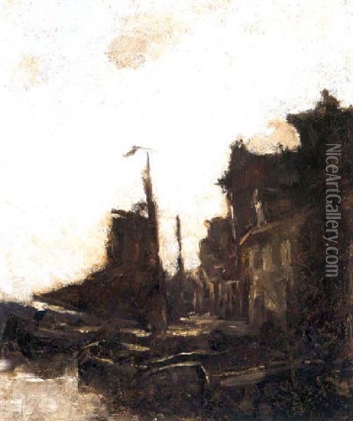 Aangemerde Boten In Den Haven Van Dordrecht Oil Painting - Jacob Henricus Maris
