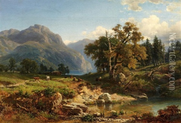 Gebirgslandschaft In Der Schweiz Oil Painting - Eduard Friedrich Pape