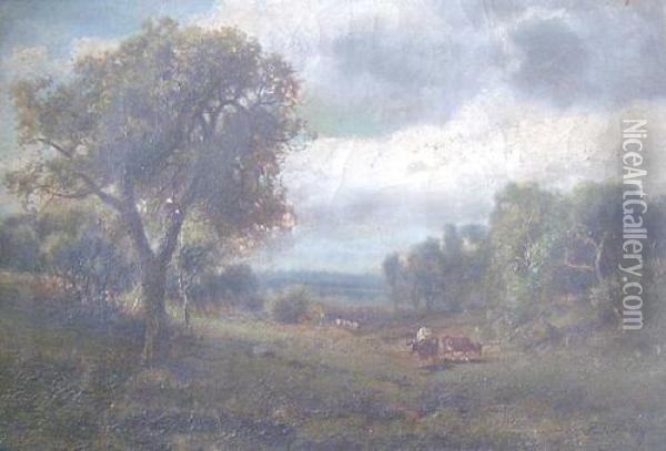 Cows In A Landscape Oil Painting - Patrick Vincent Berry