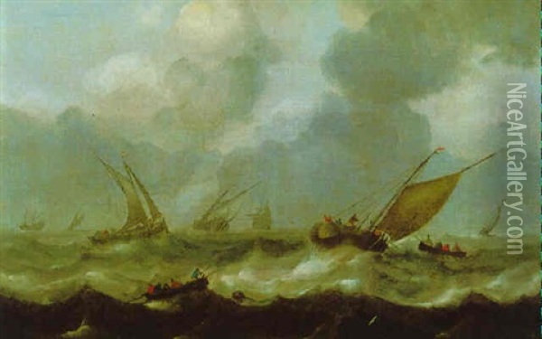 Fischerboote Auf Bewegter See Oil Painting - Cornelis Leonardsz Stooter