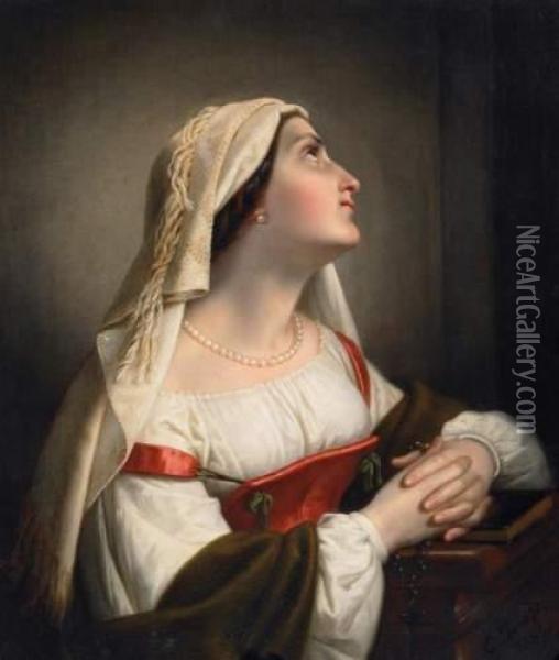 Praying Roman Lady Oil Painting - Paul Emil Jacobs