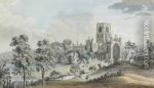 Kirkstall Abbey From The South East Oil Painting - Moses Griffiths