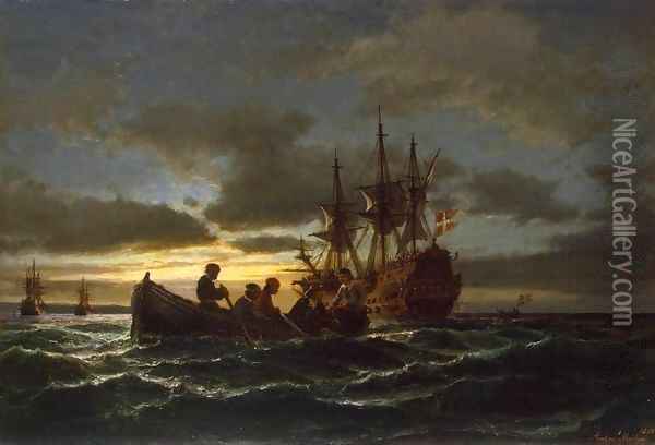 Sea at Night Oil Painting - Anton Melbye