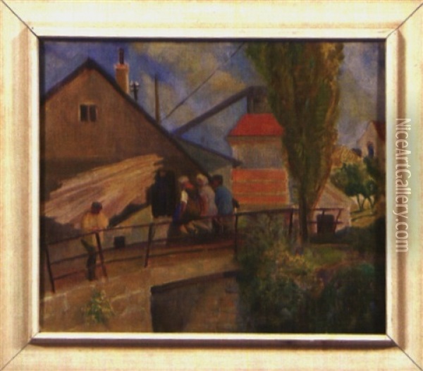 Franzosisches Dorfidyll Mit Personen Oil Painting - Erich Klossowski