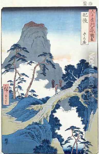Go Kanosho Higo Province Oil Painting - Utagawa or Ando Hiroshige