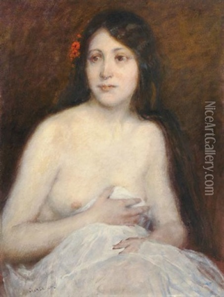 Half Nude Oil Painting - Lajos Deak Ebner