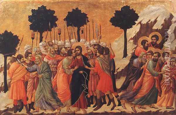 Christ Taken Prisoner 1308-11 Oil Painting - Duccio Di Buoninsegna