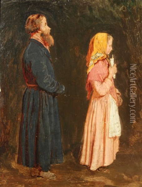 In The Church (study For Pered Izpoved'ju) Oil Painting - Aleksei Ivanovich Korzukhin